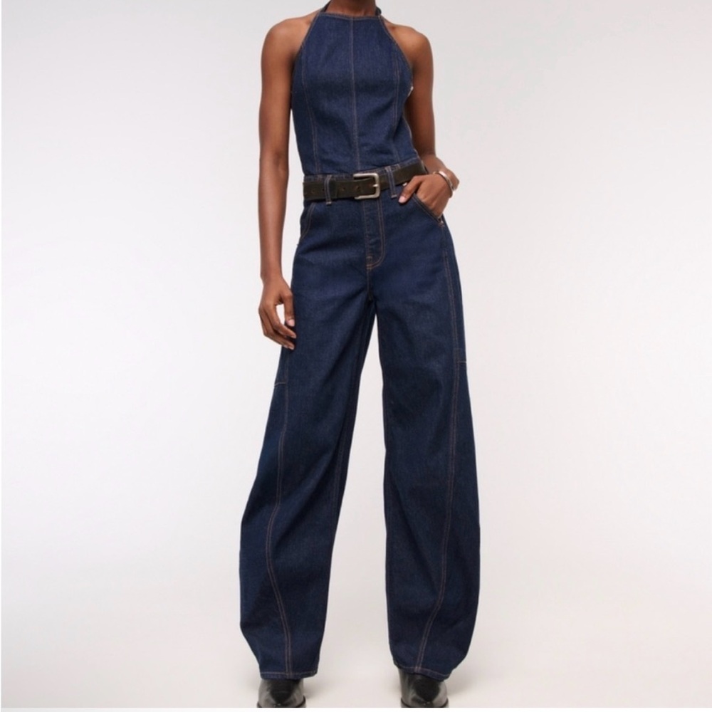 Abercrombie & Fitch high neck open back denim jumpsuit RARE